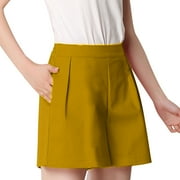 Women Summer Shorts Elastic Waisted Solid Color Shorts Wide Leg Athletic Sports Pants with Pockets
